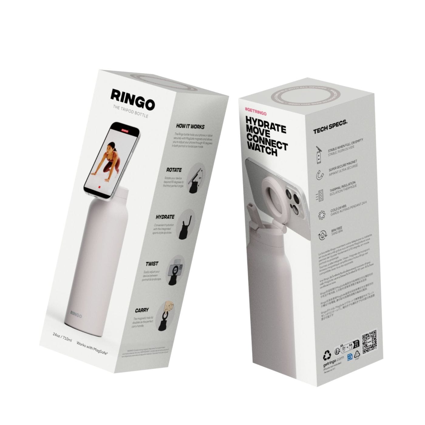 RINGO Drinkware RINGO - Pro-Water Bottle 24oz w/ Magnetic Booster Ring