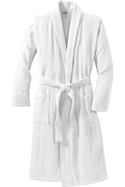 Threadfellows Curated Collection Health & Wellness S/M / White Port Authority - Checkered Terry Shawl Collar Robe