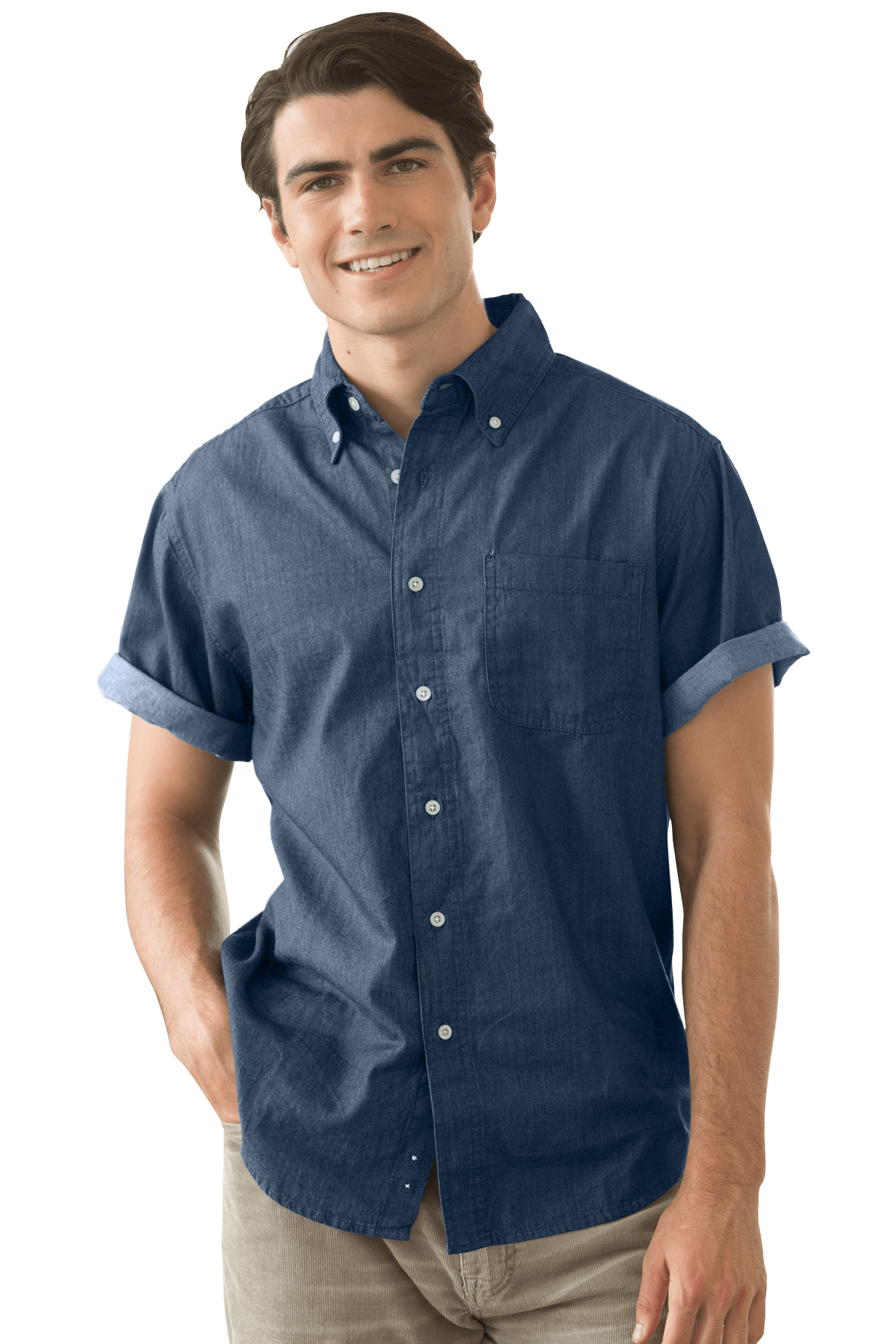 Threadfellows Curated Collection Woven Shirts Men's Short Sleeve Hudson Denim Shirt