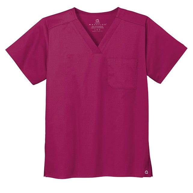 WonderWink Scrubs XXS / Wine WonderWink - Unisex WorkFlex™ Chest Pocket V-Neck Top