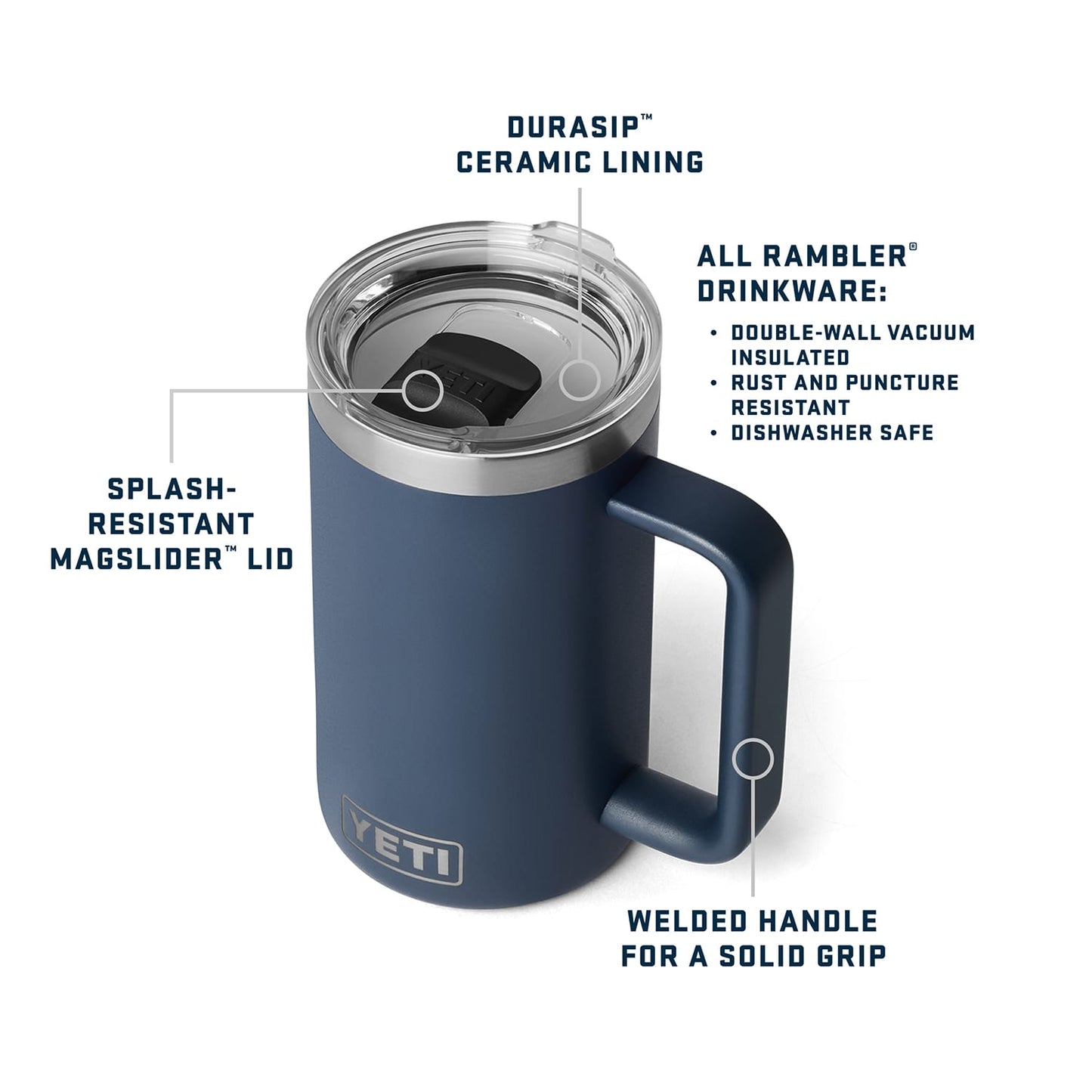 YETI Drinkware YETI - Rambler 24oz Mug w/ Durasip Ceramic Lining