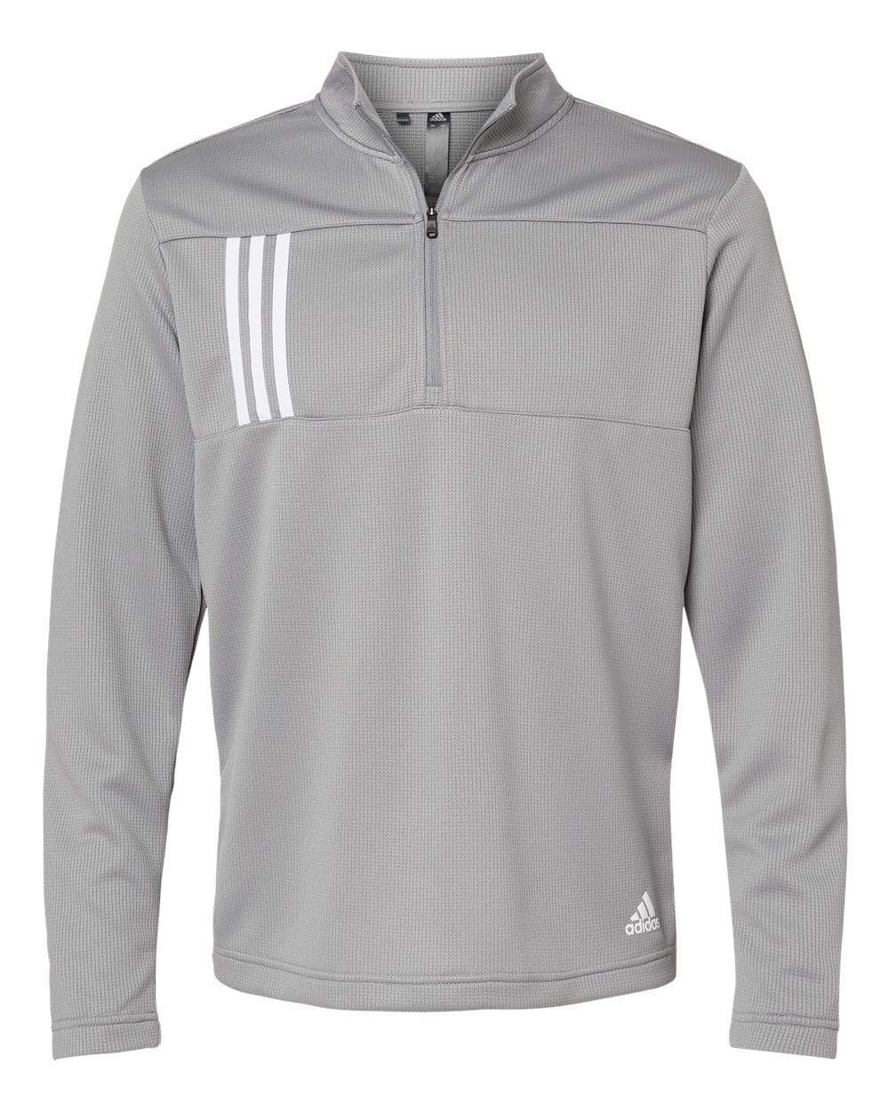 adidas Layering S / Grey Three/White adidas - Men's 3-Stripes Double Knit Quarter-Zip Pullover