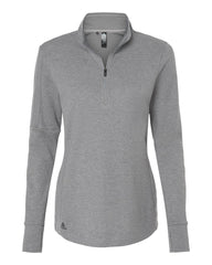 adidas Sweaters S / Grey Three Melange adidas - Women's Shoulder Stripe Quarter-Zip Pullover Sweater