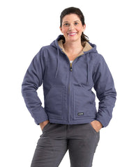 Berne Outerwear S / Steel Blue Berne - Women's Sherpa-Lined Softstone Duck Hooded Jacket