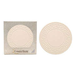 CoasterStone Accessories One Size / White/Beige Stone CoasterStone - 4 Pack Absorbent Single Stone Greek Key Coaster