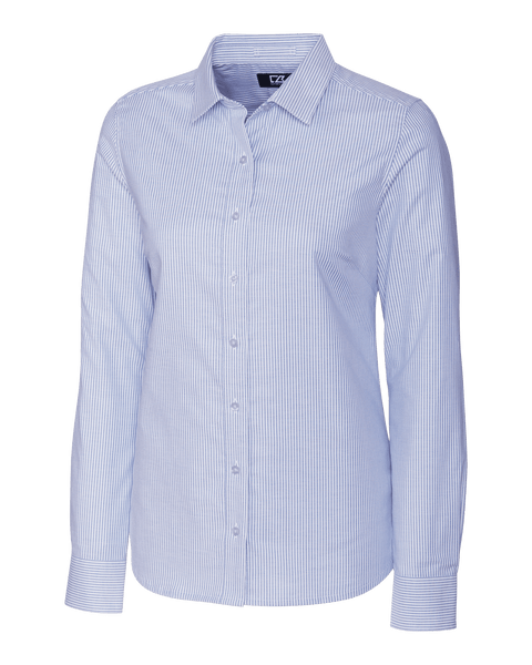 Cutter & Buck Woven Shirts XS / Light Blue Cutter & Buck - Women's L/S Stretch Oxford Stripe