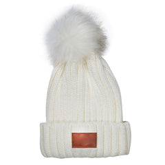 Leeman Headwear One Size / Cream Leeman - Knit Beanie w/ Fur Pom Pom