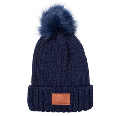 Leeman Headwear One Size / Navy-Blue Leeman - Knit Beanie w/ Fur Pom Pom