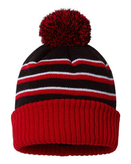 Richardson Headwear One Size / Black/Red/White Richardson - Striped Pom Cuffed Beanie